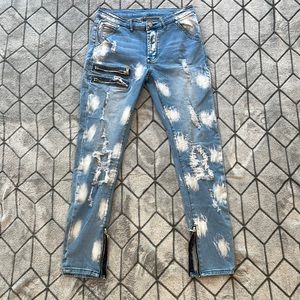 HENGAO Mens Fashion Slim Fit Skinny Destroyed Ripped Jeans